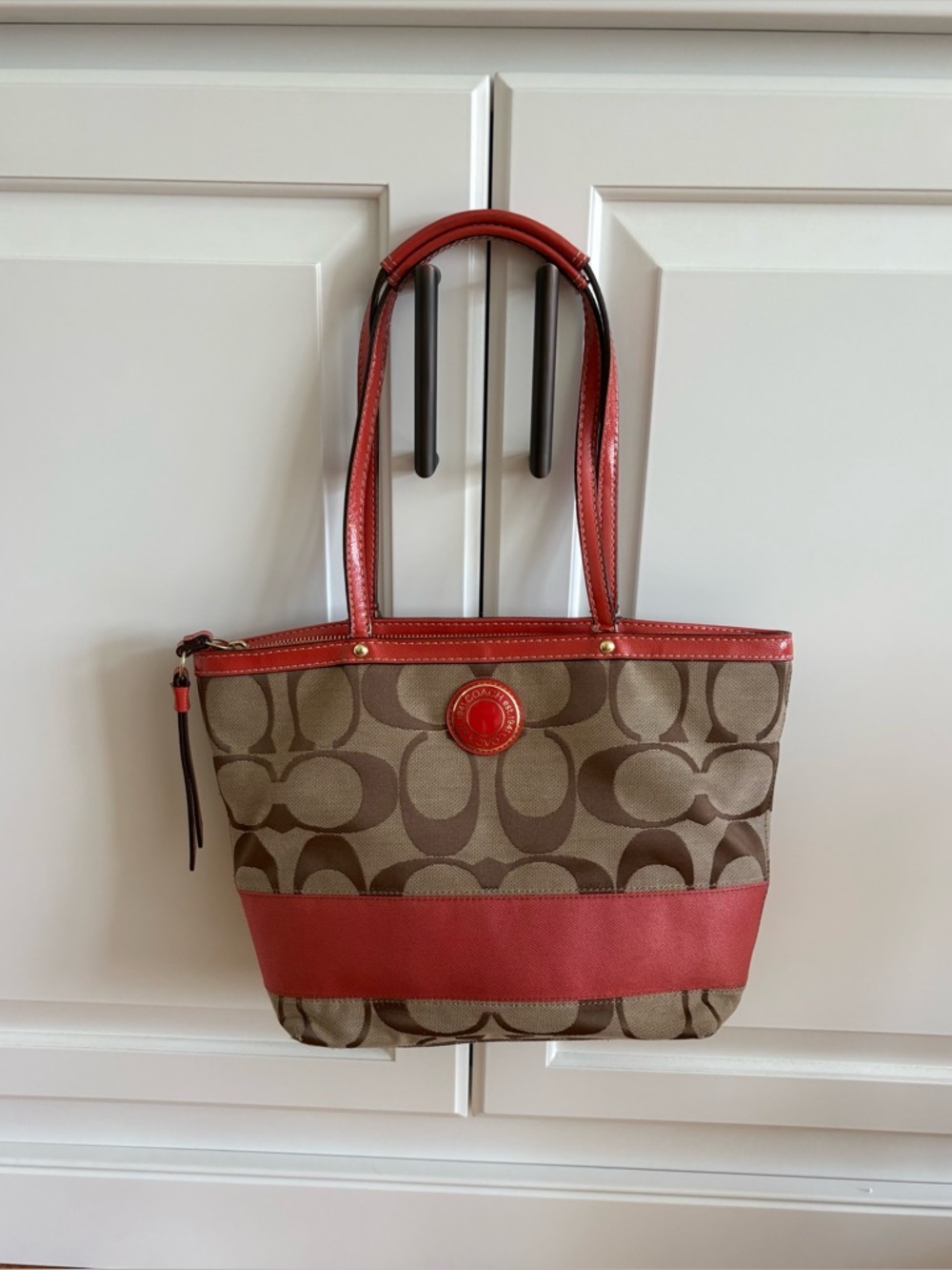 Coach Signature Strips tote Bag with Red Stripe